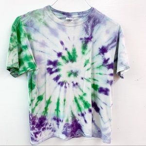 Purple Green Joker Psychedelic Tie-Dye Cotton Short Sleeve T-Shirt, Size XL